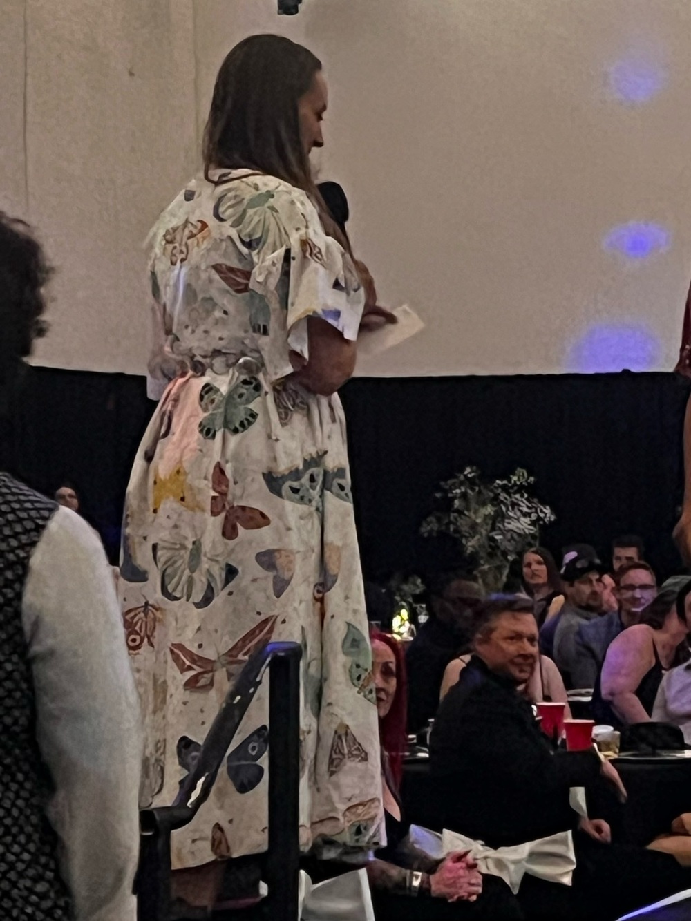 White Butterfly moth Print Dress handmade Large - Picture 3 of 3